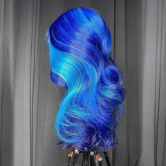 SULMY Blue Wigs With Highlights 100% Human Hair