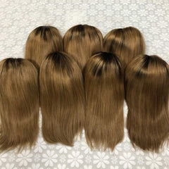 SULMY Brown Short Bob Wigs with Dark Roots 100% Human Hair