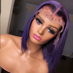 SULMY Dark Purple Short Bob Wigs 100% Human Hair