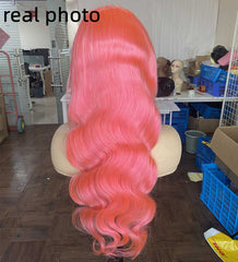 SULMY Light Pink Colored Human Hair Wigs
