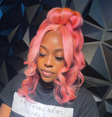 SULMY Light Pink Colored Human Hair Wigs