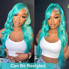 SULMY Mint Green Straight Human Hair Wigs