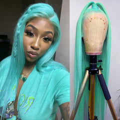 SULMY Mint Green Straight Human Hair Wigs