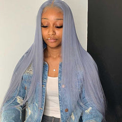 SULMY Silver Gray Straight Human Hair Wigs