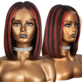 Short Bob Black and Red Highlights Lace Front Wig 100% Human Hair