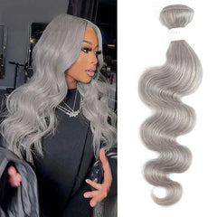 Silver Gray Human Hair Weave Wavy Bundles