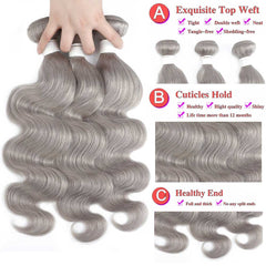 Silver Gray Human Hair Weave Wavy Bundles