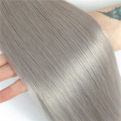 Silver Gray Straight Human Hair Weave Bundles with Closure