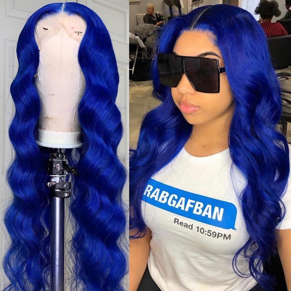 Royal Blue Wavy Human Hair Wig Electric Blue Lace Front Wigs SULMY | SULMY.
