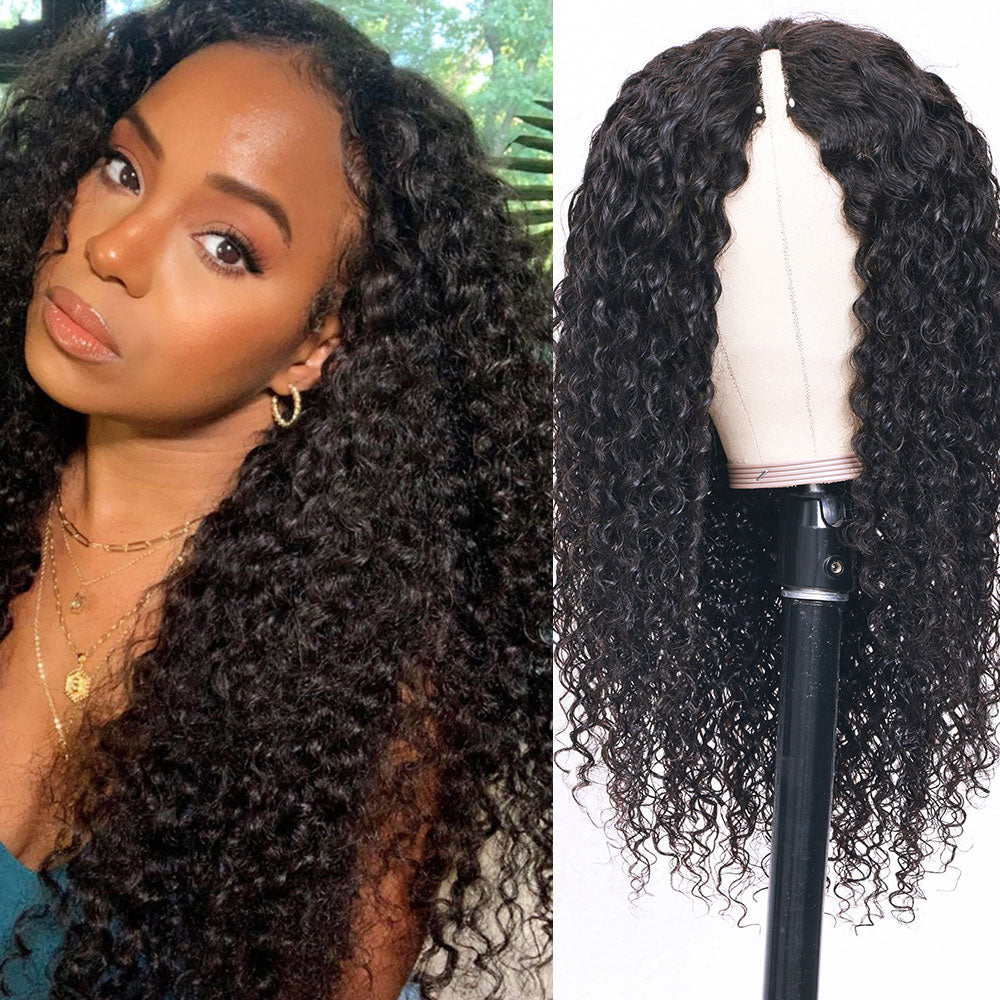 V Part Wig 100% Real Human Hair Kinky Curly