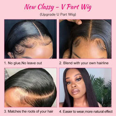 V Part Wig 100% Real Human Hair Straight