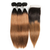 Sulmy 3 Bundles With Closure 1b #30 Ombre straight Brazilian Hair Weave | SULMY.