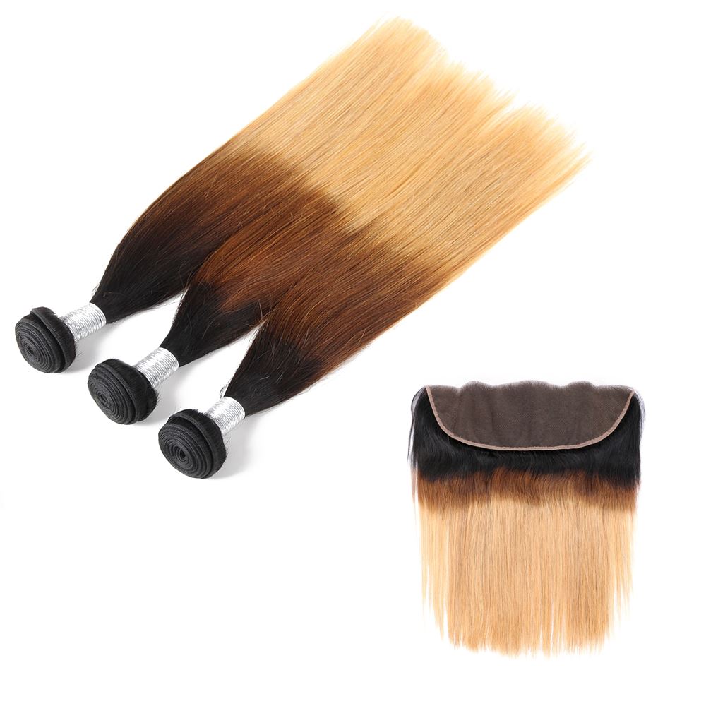 Sulmy 3 Bundles With Frontal Closure 1b #4 #27 Ombre straight Brazilian Hair Weave | SULMY.