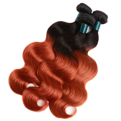 Burnt Orange Bundles With Frontal Wavy 1b 350 Human Hair Dark Roots | SULMY.