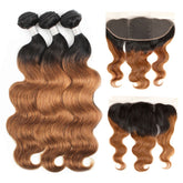 Sulmy 3 Bundles With Frontal Closure 1b #30 Ombre body wave Brazilian Hair Weave | SULMY.