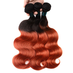 Burnt Orange Bundles With Closure Wavy Orange Human Hair Dark Roots | SULMY.