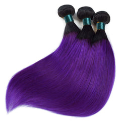 Purple Weave 3 Bundles Ombre Straight Human Hair Dark Roots | SULMY.