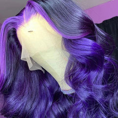 Black and Purple Lace Front Wig 100% Real Human Hair Wavy Wig