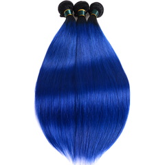 Royal Blue Ombre Weave Bundles With Closure Straight Pre Colored Remy Human Hair | SULMY.