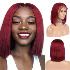 Burgundy Bob Lace Front Wig Colored Short Human Hair Wigs- SULMY | SULMY.