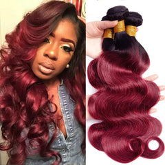 Burgundy Hair Bundles Dark Roots Body Wave Human Hair Weave | SULMY.