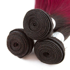 Burgundy Bundles With Closure Straight Dark Roots Dark Burgundy Weave | SULMY.