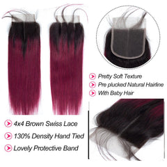 Burgundy Bundles With Closure Straight Dark Roots Dark Burgundy Weave | SULMY.
