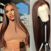 Chocolate Brown Lace Front Human Hair Wig 100% Real Hair