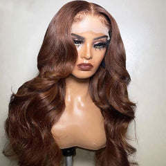 Chocolate Brown Wavy Lace Front Wig 100% Real Human Hair
