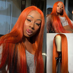 Ginger Orange Lace Front Wig Human Hair Long Burnt Orange Copper Pre-colored Wigs SULMY | SULMY.