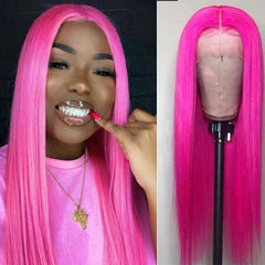 Hot Pink Wigs Human Hair Fuchsia Lace Front Colored Wigs SULMY | SULMY.