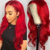 Hot Red Human Hair Wig Lace Front Ruby/Fiery/Bright Red Wavy Wigs SULMY | SULMY.