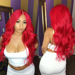 Hot Red Human Hair Wig Lace Front Ruby/Fiery/Bright Red Wavy Wigs SULMY | SULMY.