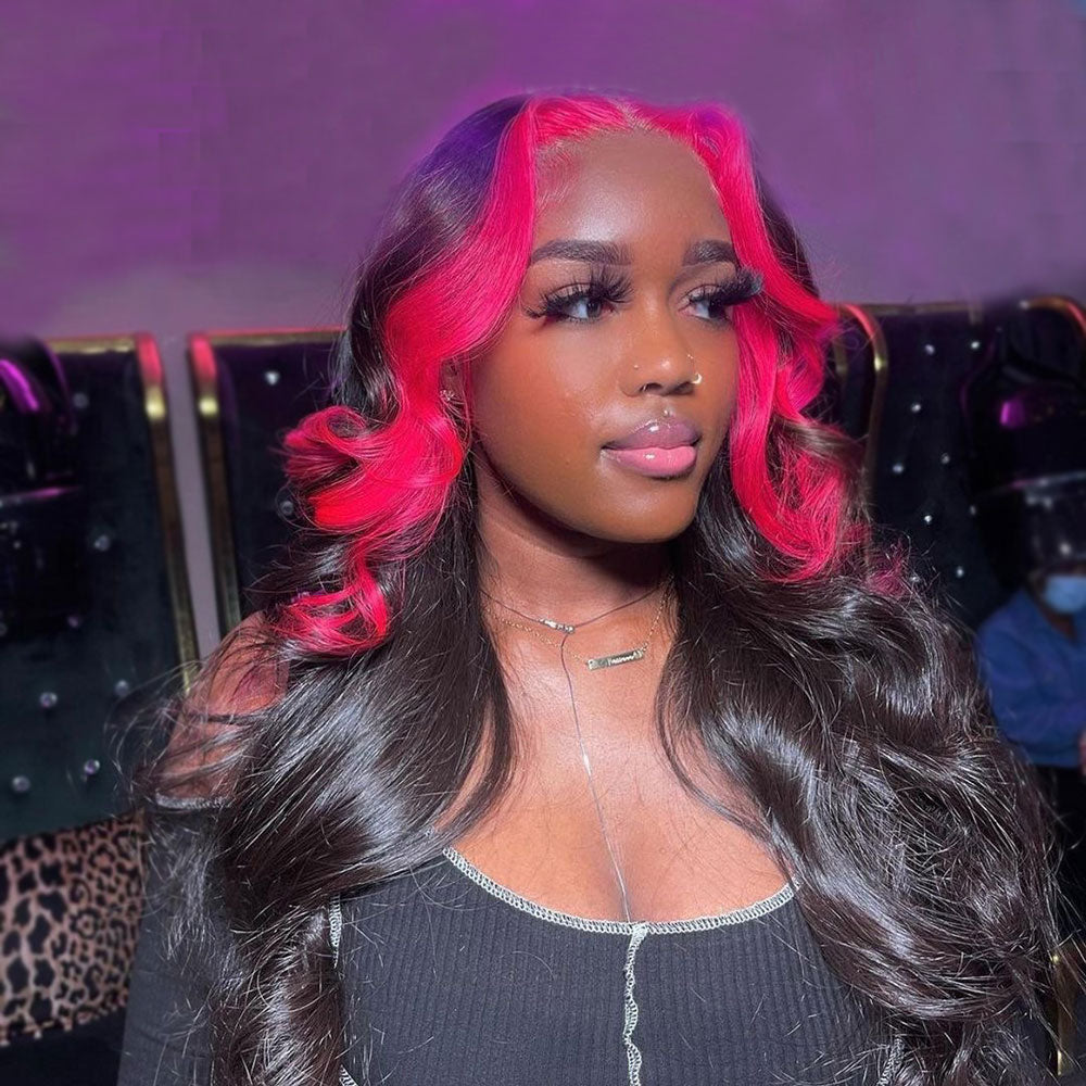 Skunk Stripe Lace Front Wig 100% Real Human Hair Wigs