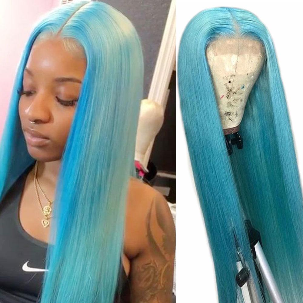 Light Blue Wigs Human Hair Pastel Blue Lace Front Colored Wigs SULMY | SULMY.