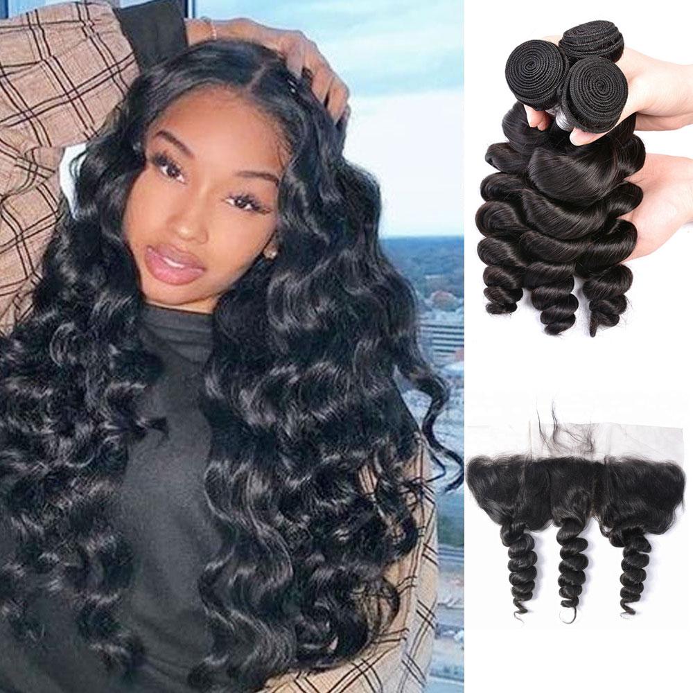 Bundles with Frontal Loose Wave Brazilian Virgin Human Hair Weave Bundles 3+1 | SULMY.
