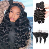 Bundles with Frontal Loose Wave Brazilian Virgin Human Hair Weave Bundles 3+1 | SULMY.