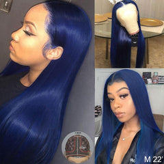Midnight Blue Human Hair Wigs Lace Front Dark Blue Straight Wigs SULMY | SULMY.