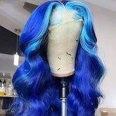Ombre Blue Lace Front Wig 100% Real Human Hair Wavy Wigs