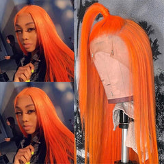 Orange Wigs Human Hair Bright Orange Lace Front Colored Wigs SULMY | SULMY.