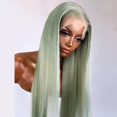 SULMY Pastel Green Colored Human Hair Wigs