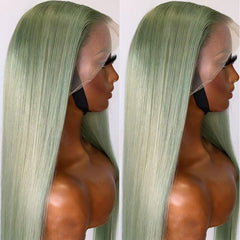 SULMY Pastel Green Colored Human Hair Wigs