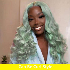 SULMY Pastel Green Colored Human Hair Wigs