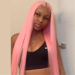 Pink Lace Front Wigs Long Human Hair Wig | SULMY.