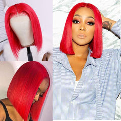 Red Bob Lace Front Wig Colored Short Human Hair Wigs -SULMY | SULMY.