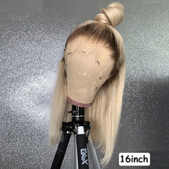 #4 Dark Brown Root/613 Honey Blonde Bob Wig Short Transparent Lace Front Human Hair Wig | SULMY.