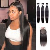 Bundles with Closure Silky Straight Brazilian Virgin Human Hair Weave Bundles 3+1 | SULMY.