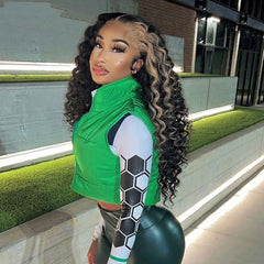 SULMY Deep Wave Wig With Blonde Highlights 100% Human Hair