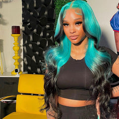 SULMY Green And Black Real Human Hair Wig