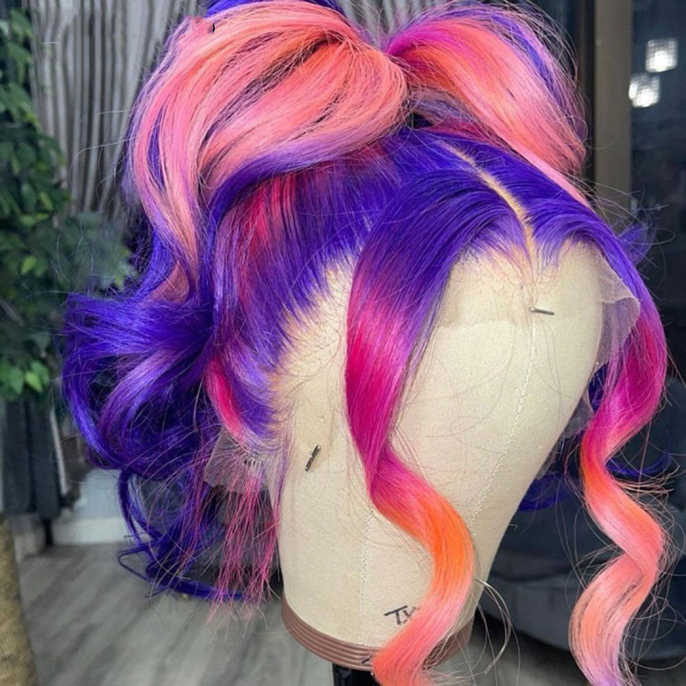 SULMY Ombre Pink and Purple Highlights Human Hair Wigs